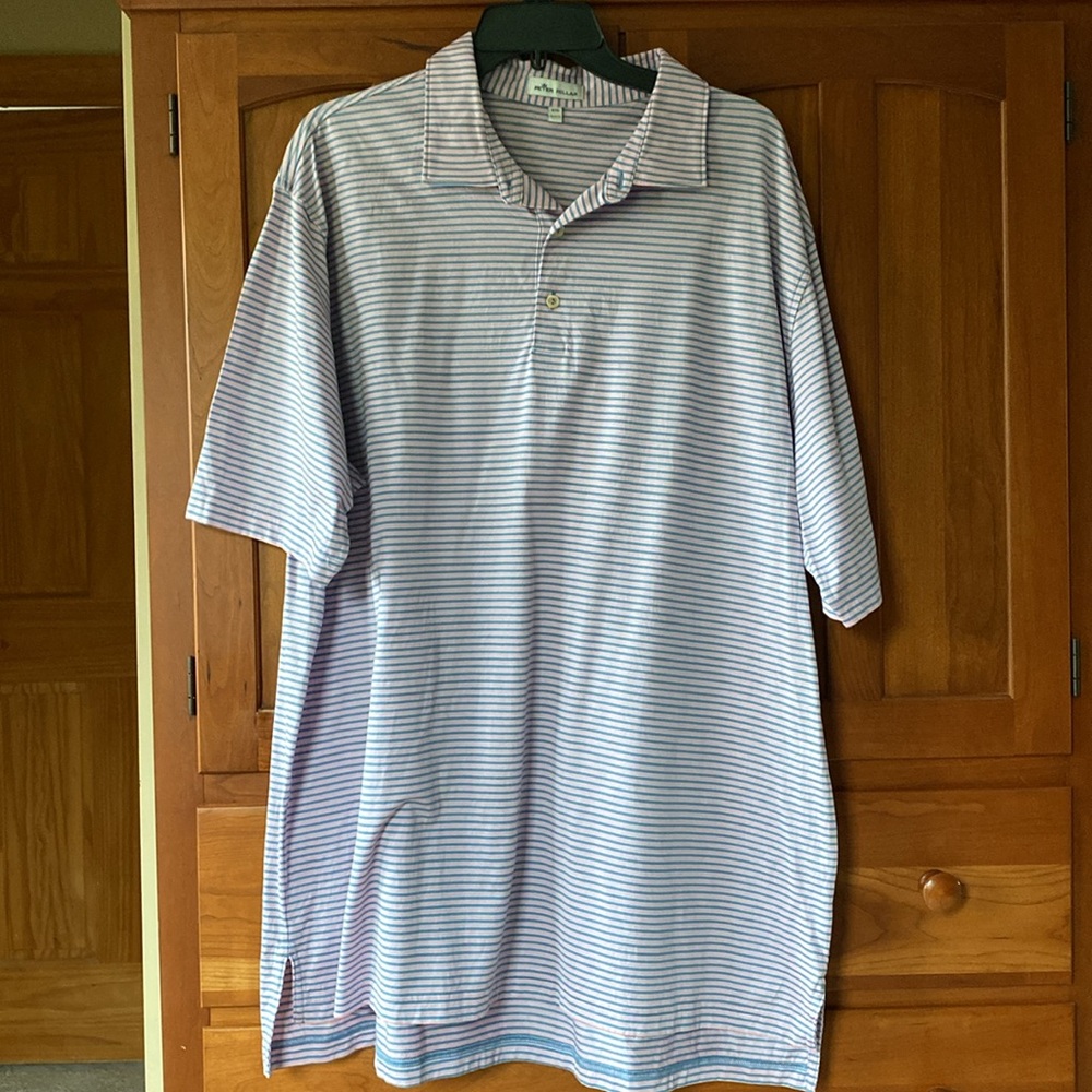 Peter Millar Men's Pink and Blue Striped Shirt